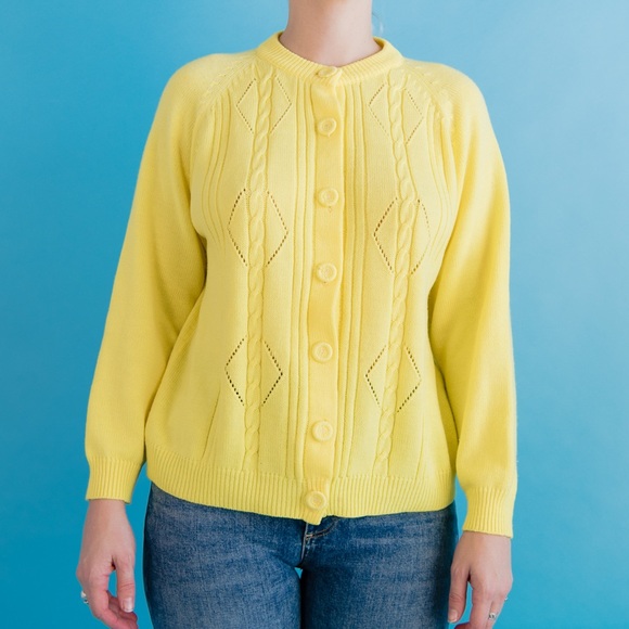 Vintage Sunshine Yellow Button Up Cardigan L - Picture 4 of 10